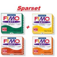 Sparset FIMO Modelliermasse smaragd/sonnengelb/indischrot/mandarine soft normal