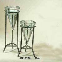 Set van 2 theekandelaars van metaal met glazen kristallen kandelaar lantaarn