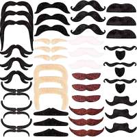 36x selbstklebend Bärte mit div. Schnurrbart Schnurbert Bart Fake Moustache Schnauzer zum Ankleben zu Fasching & Karneval