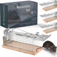 3X Set Tierfreundlich - Mausefalle aus Holz lebend - Lebendfalle Maus & Ratte Käfigfalle mit Köderfixierung